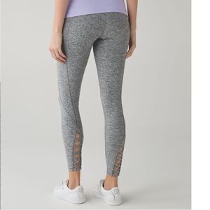 Gray Women's Leggings with Lattice Detail